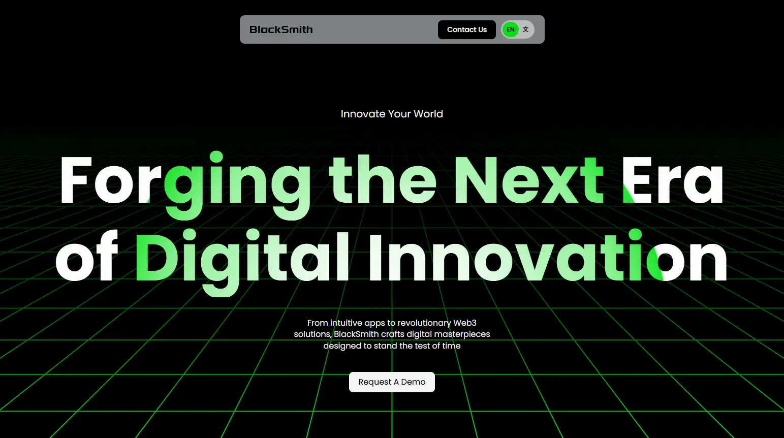 Blacksmith Innovation landing page hero section