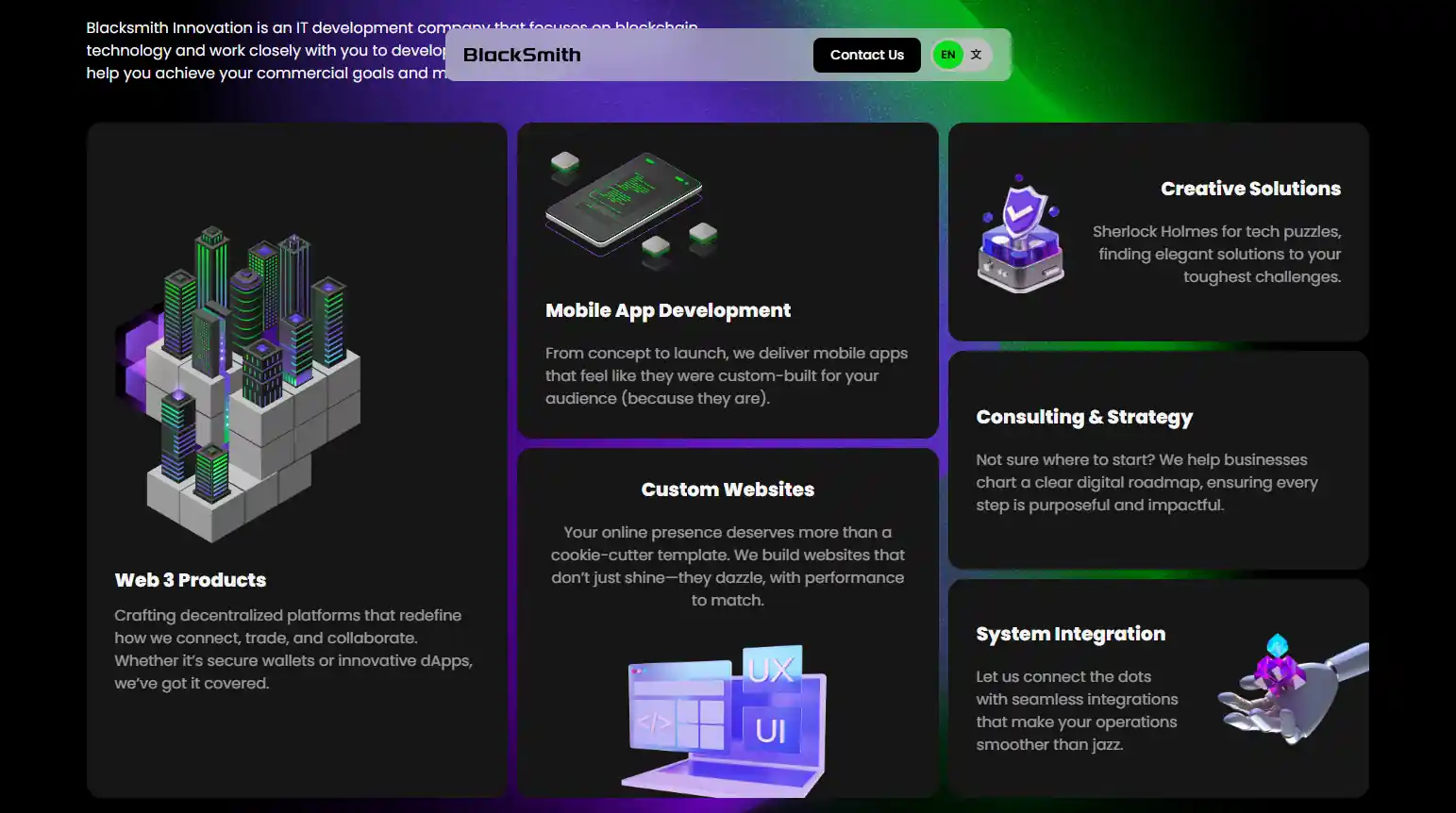 Digital services section of the Blacksmith Innovation site