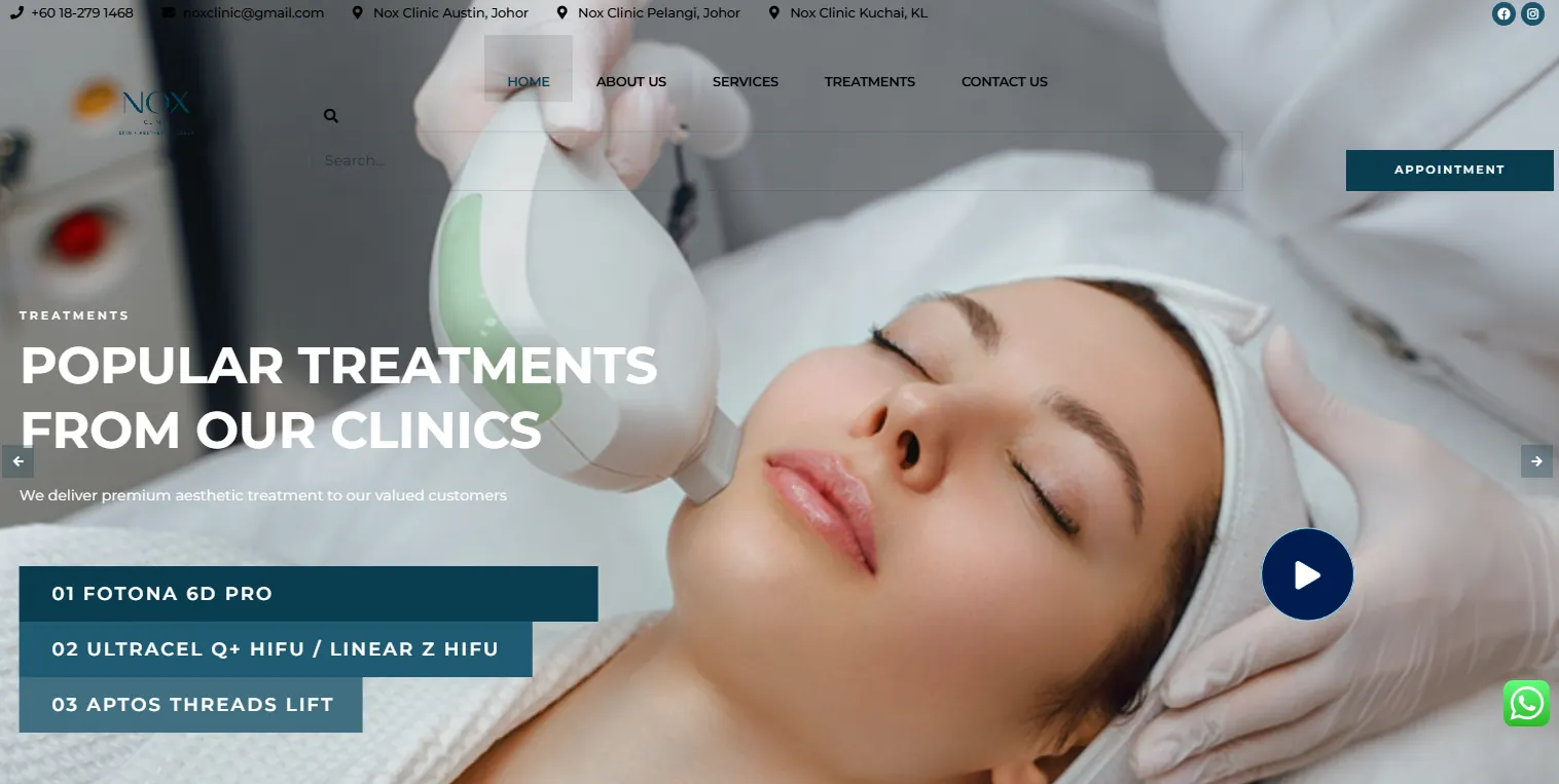 Nox Clinic 4 Popular aesthetic treatments section on the Nox Clinic website